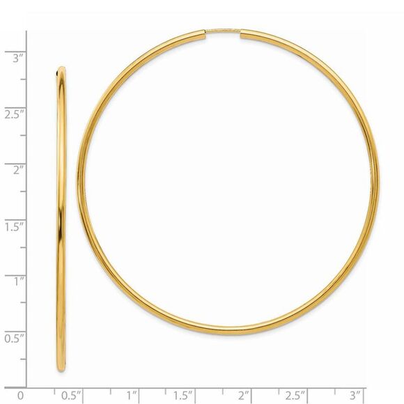2mm x 75mm 14k Yellow Gold Polished Endless Tube Hoop Earrings - Picture 4 of 5